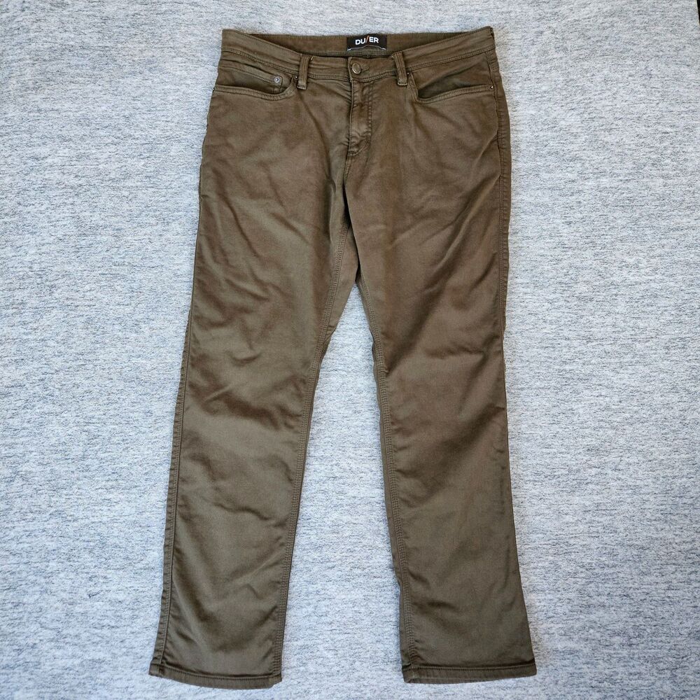 Du/er Pants Men's 36x32 N2X Relaxed Taper Stretch Performance Outdoors Green